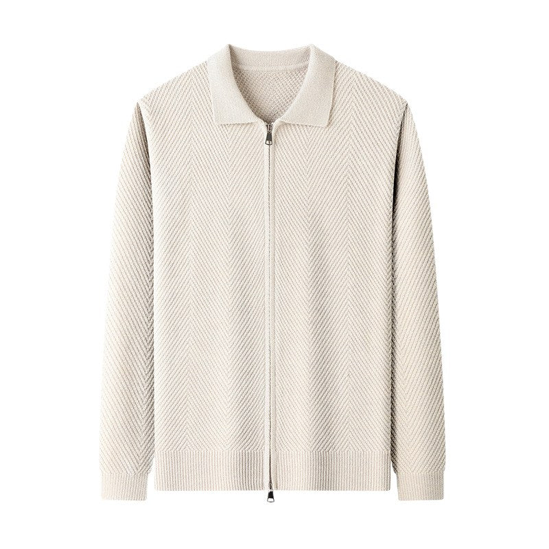 Nolan Chevron Zip Cardigan - Apricot