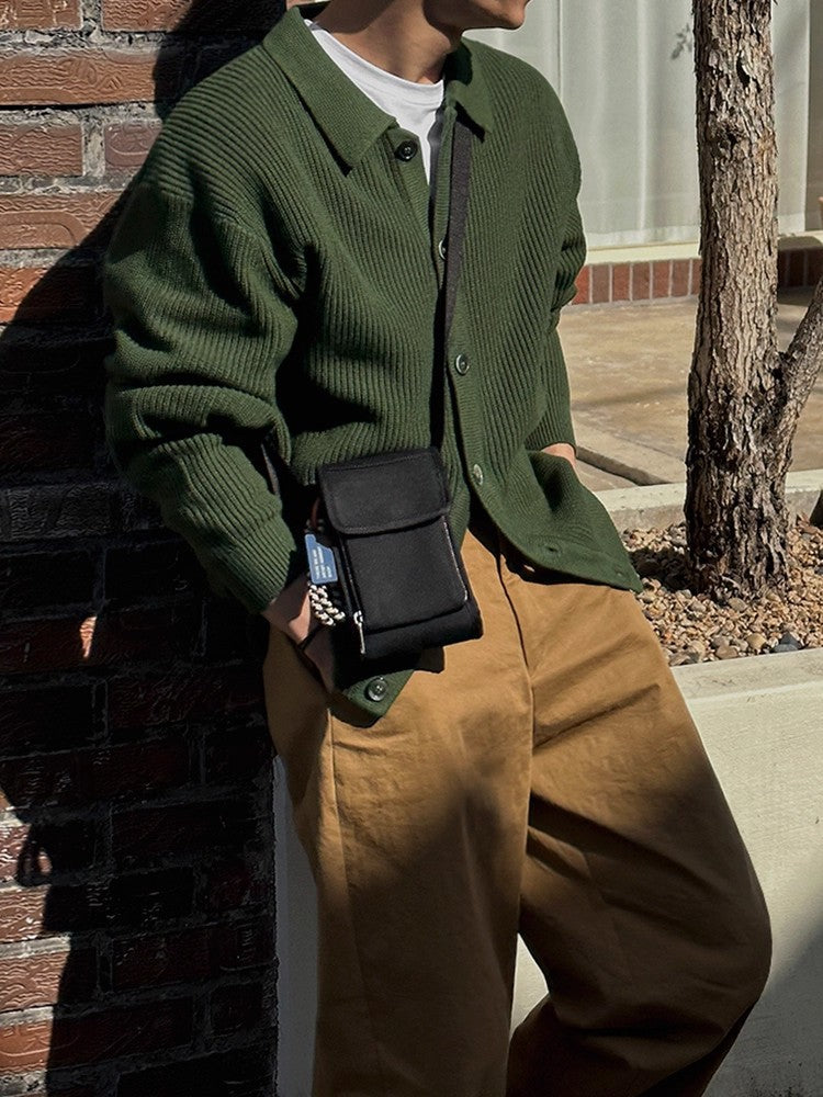Ellis Collar Cardigan - Army Green