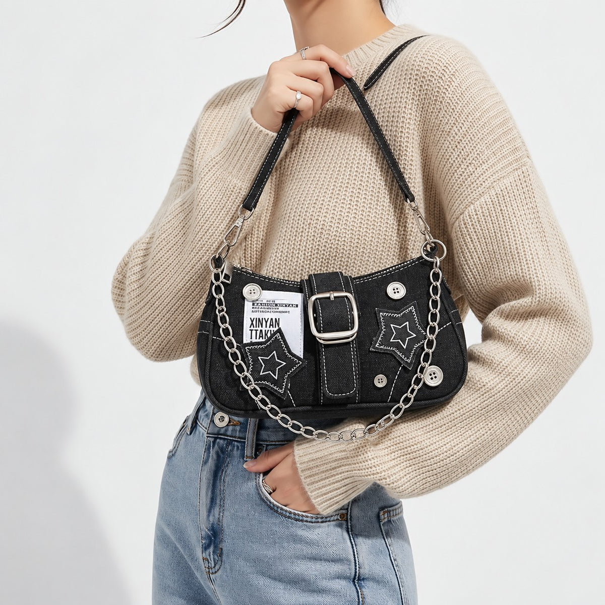 Vesper Denim Bag - Black