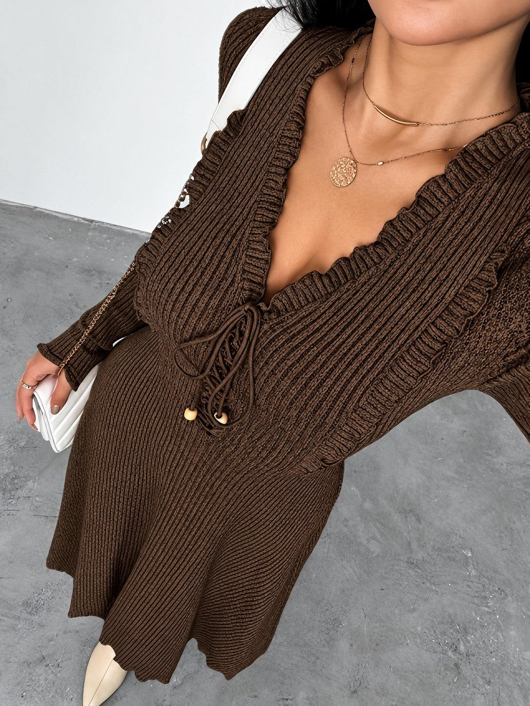 Calista Rib Dress - Brown