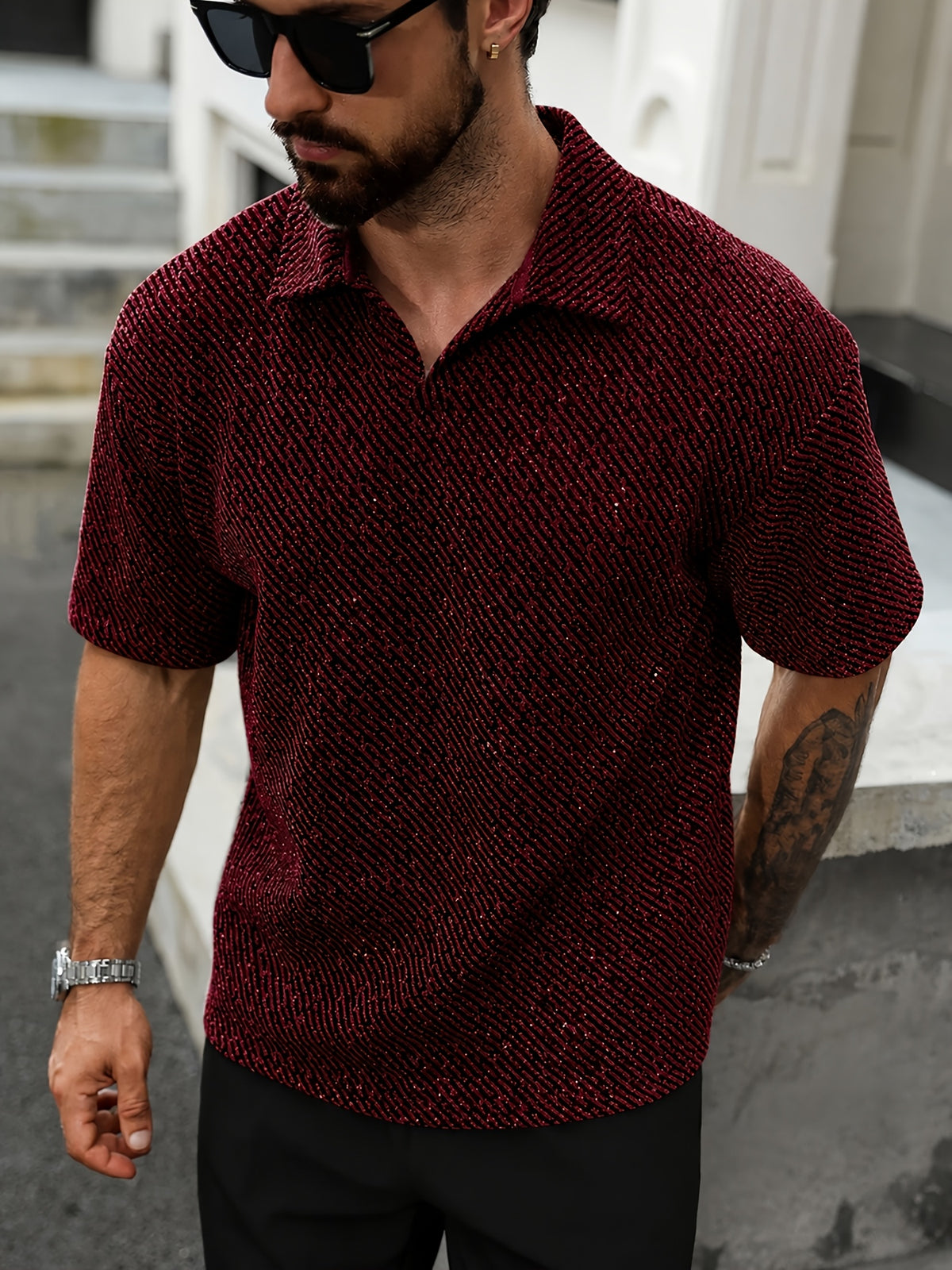 Reed Herringbone Polo - Burgundy