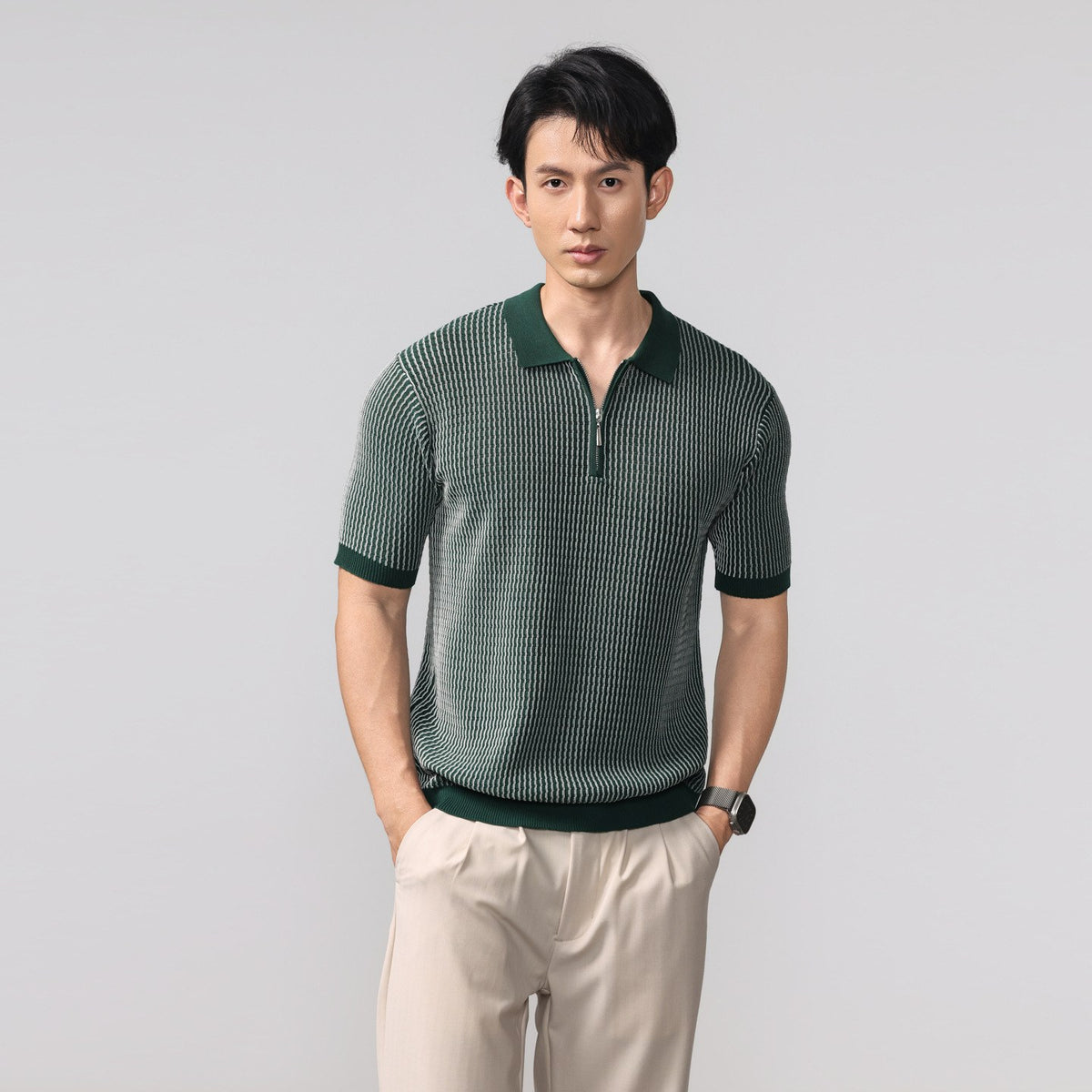 Beck Waffle Polo - Olive Green