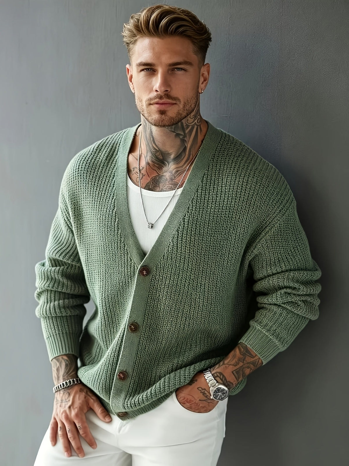 Bram Rib Cardigan - Sage