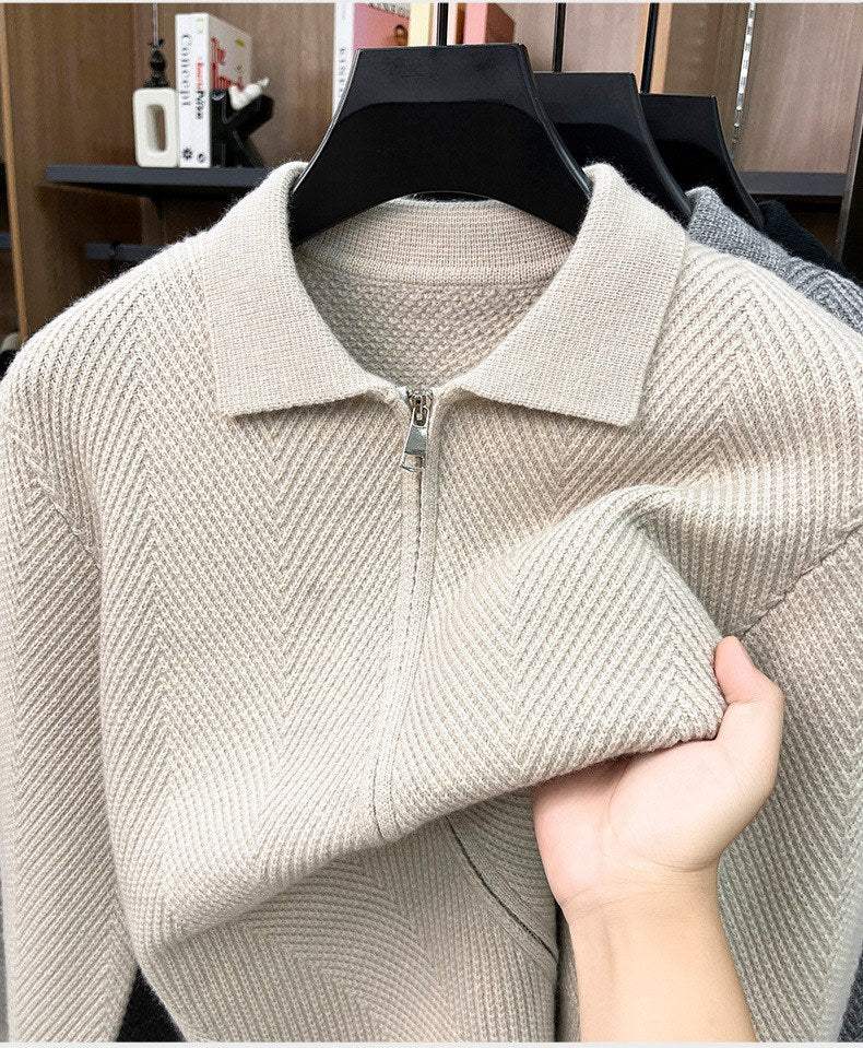 Nolan Chevron Zip Cardigan - Apricot