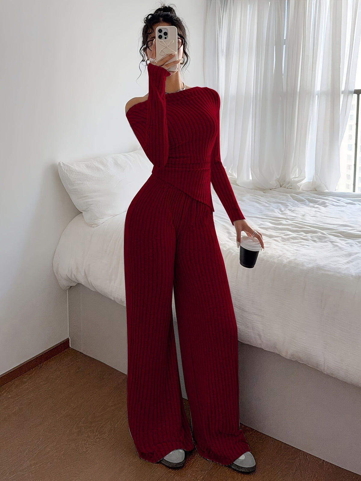 Mira Asym Knit Set - Burgundy