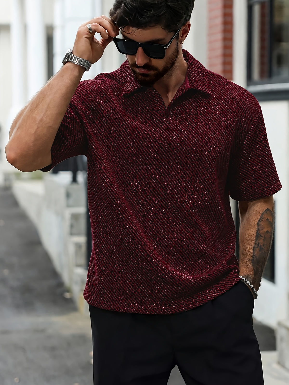 Reed Herringbone Polo - Burgundy