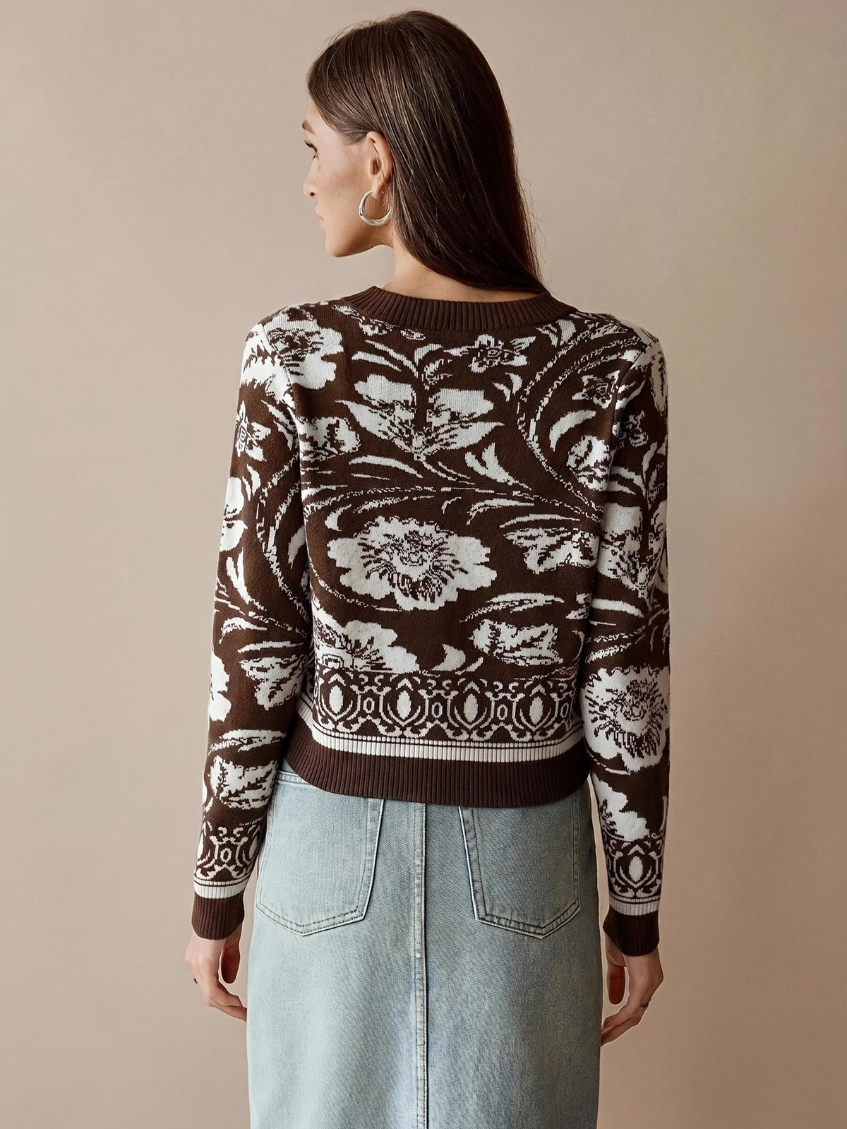 Brielle Flora Cardigan - Coffee