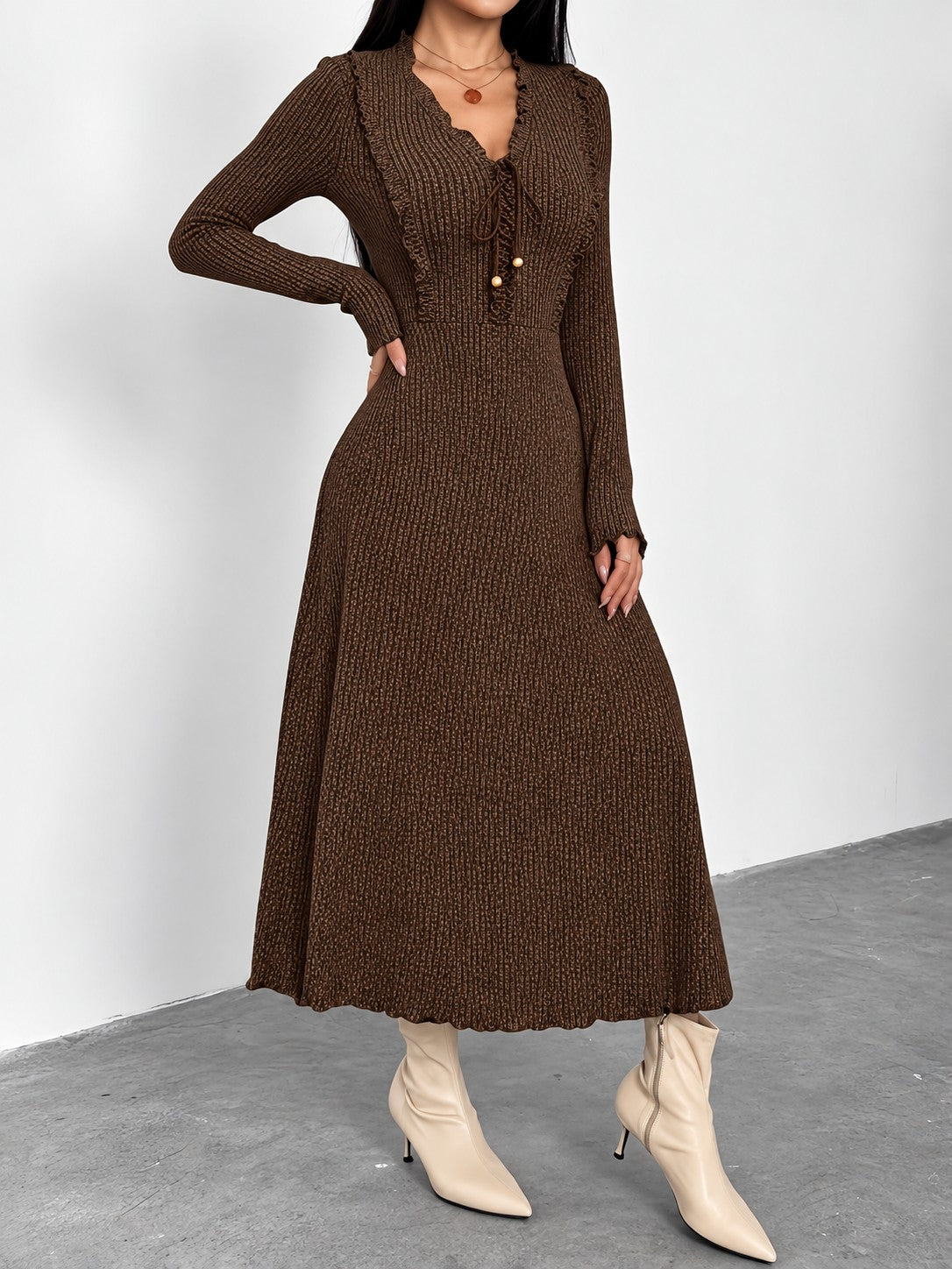 Calista Rib Dress - Brown