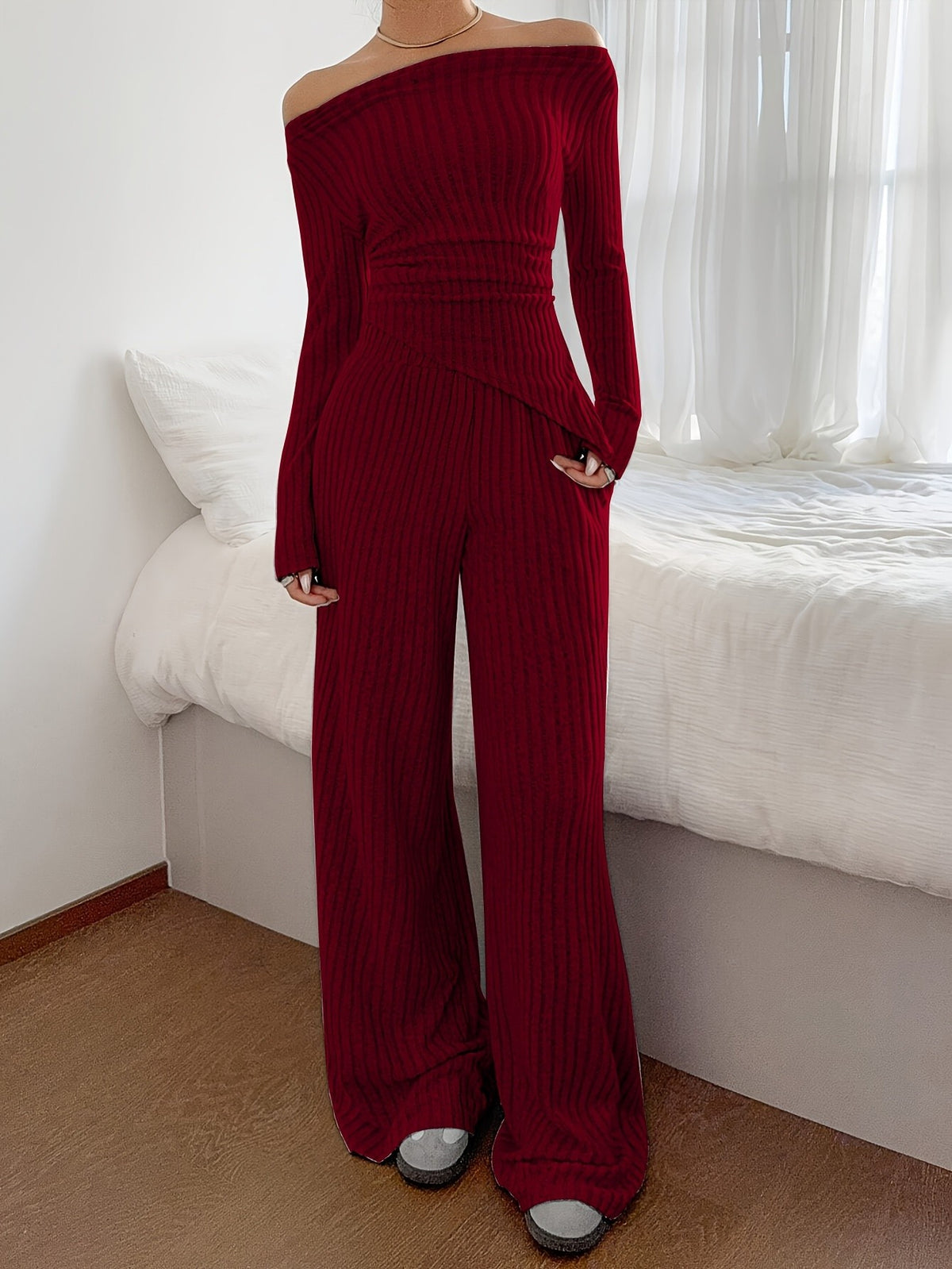 Mira Asym Knit Set - Burgundy