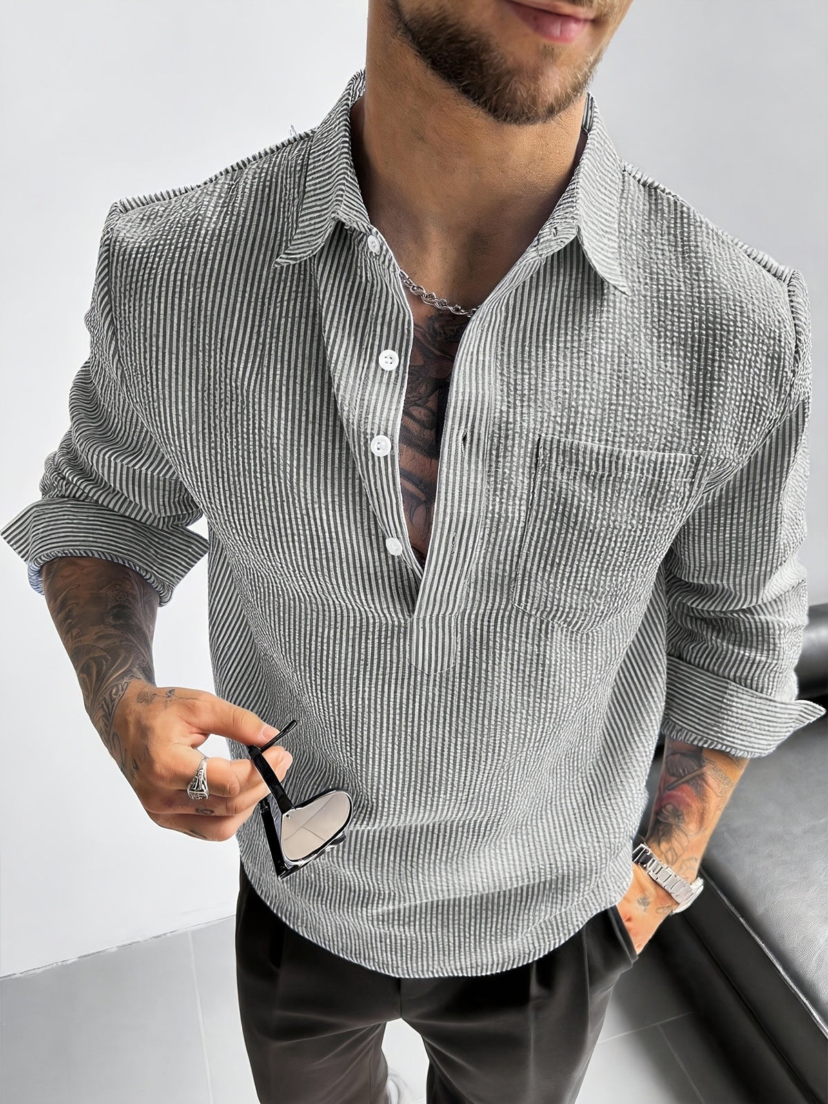 Silas Seersucker Shirt - Black White