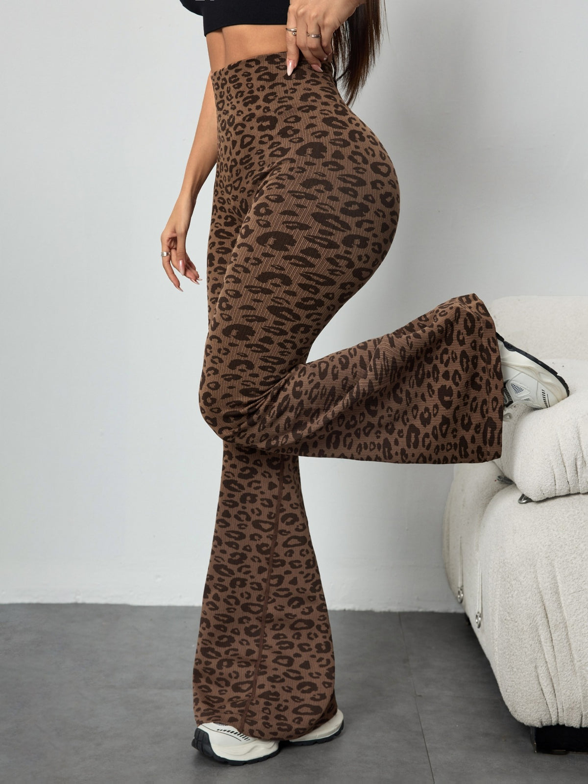 Nia Leopard Flare Pant - Coffee