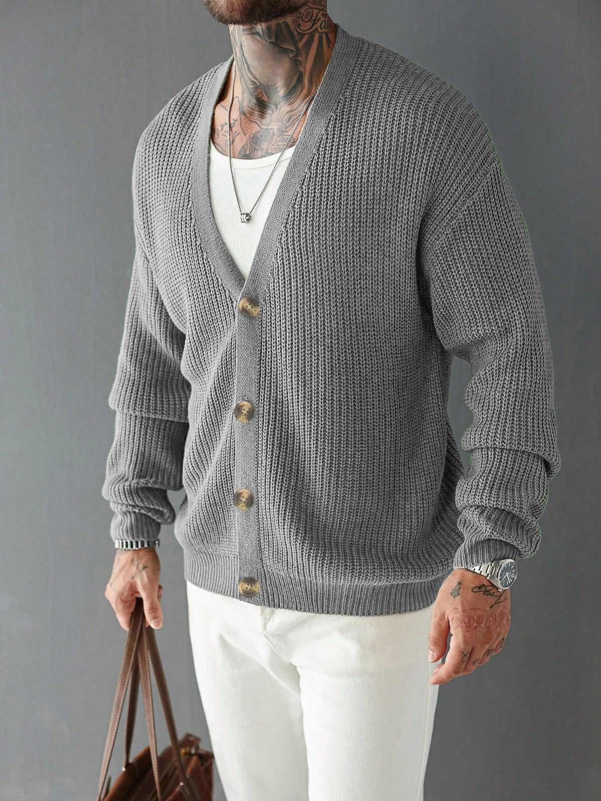 Bram Rib Cardigan - Grey