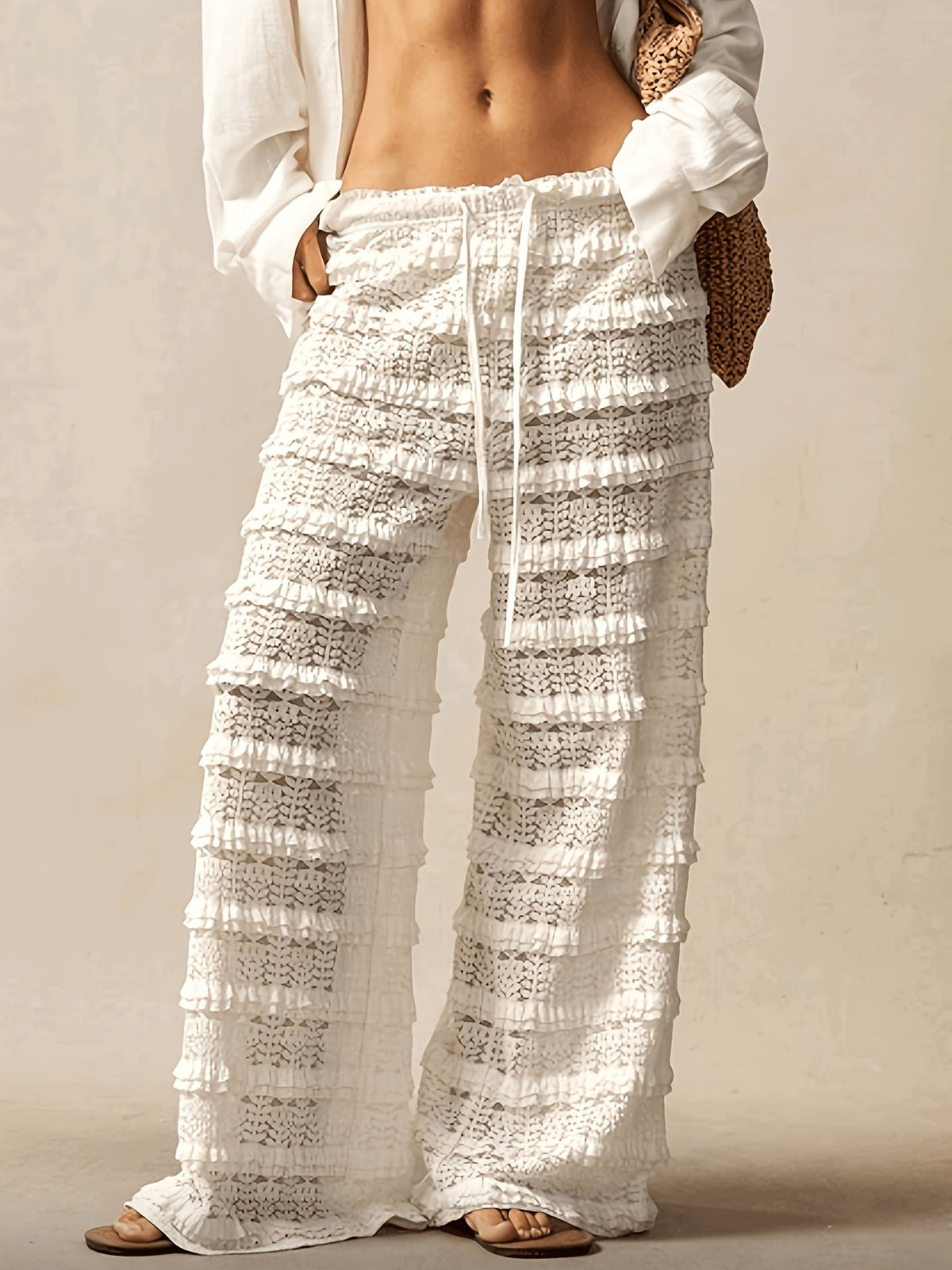 Isla Tiered Lace Pant - White