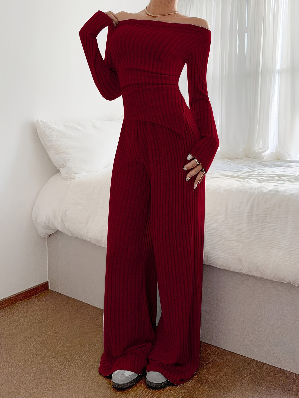 Mira Asym Knit Set - Burgundy