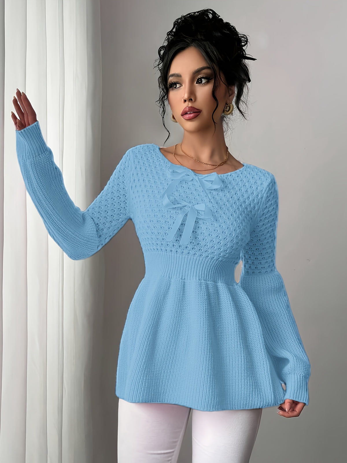 Brielle Bow Pullover - Powder Blue