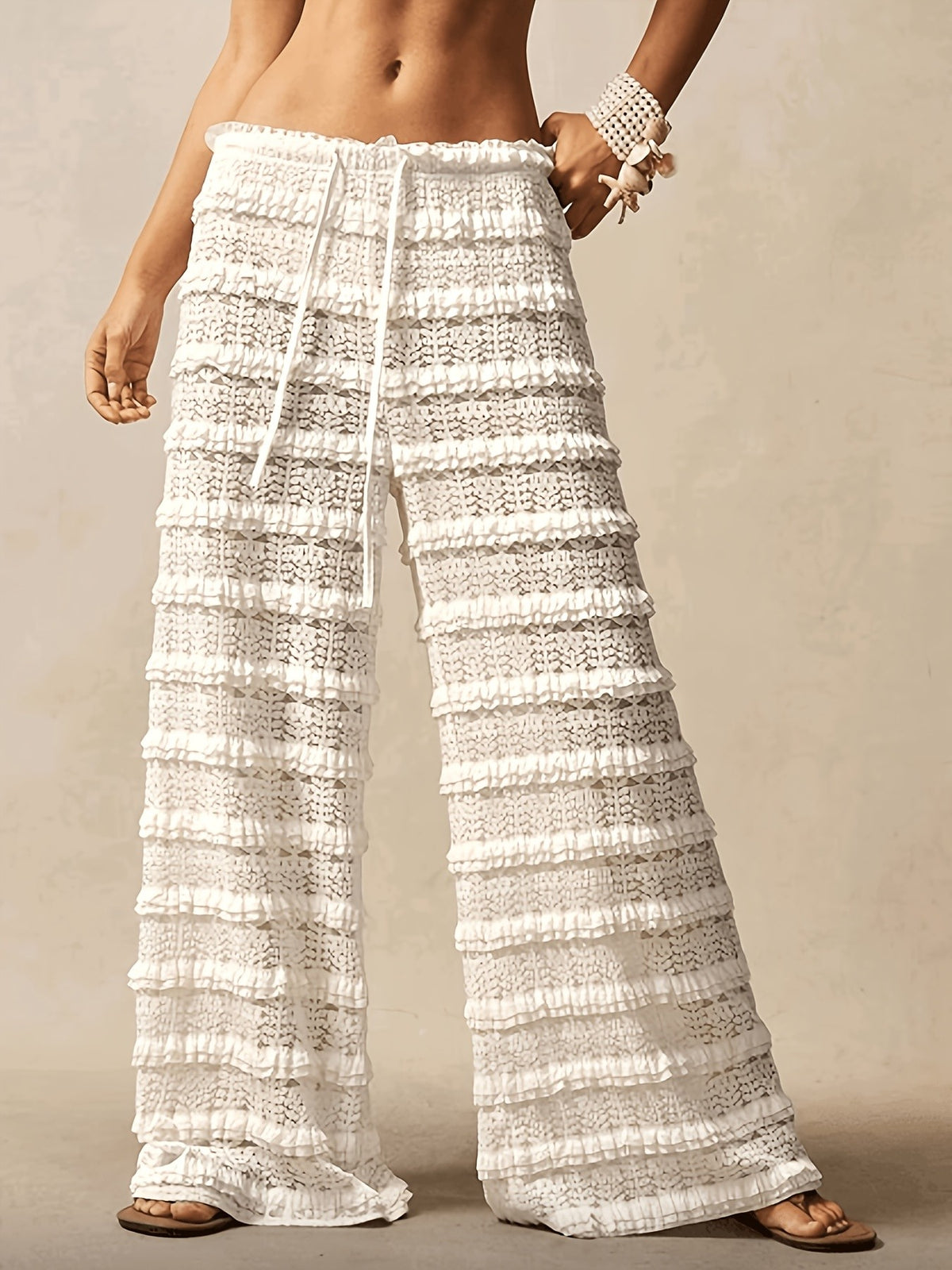 Isla Tiered Lace Pant - White