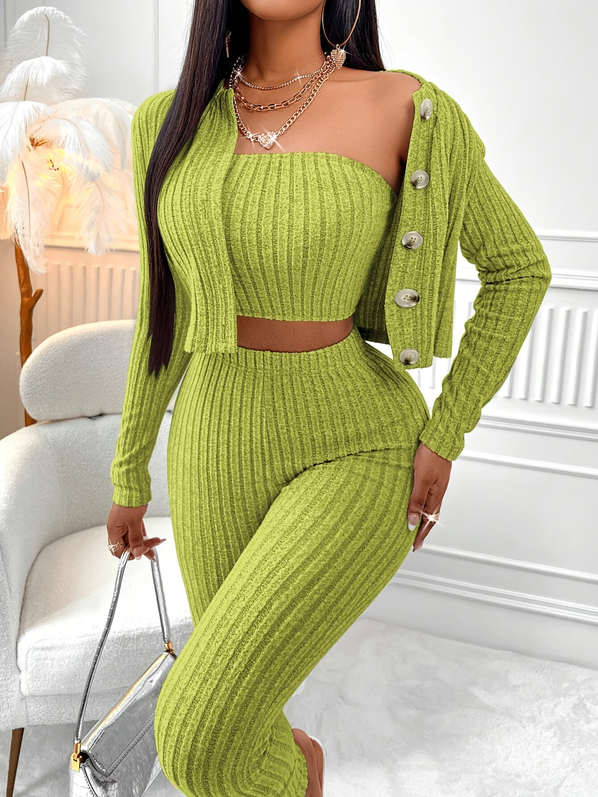 Vera Rib Set - Chartreuse
