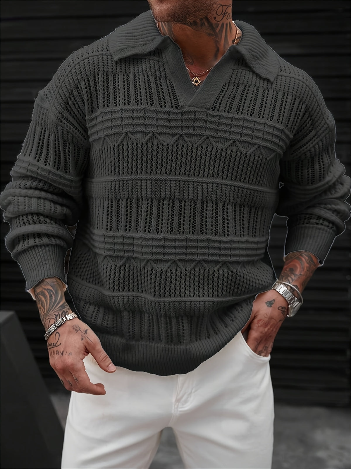 Toren Lattice Polo - Dark Gray