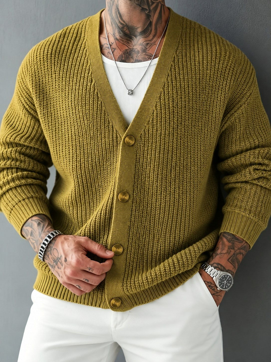 Bram Rib Cardigan - Mustard
