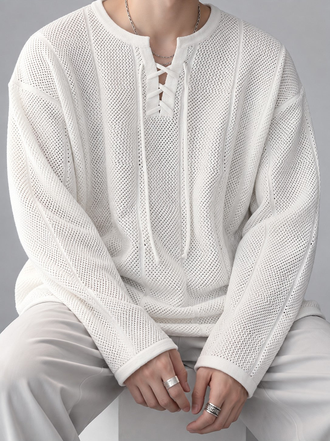 Orin Mesh Pullover - White