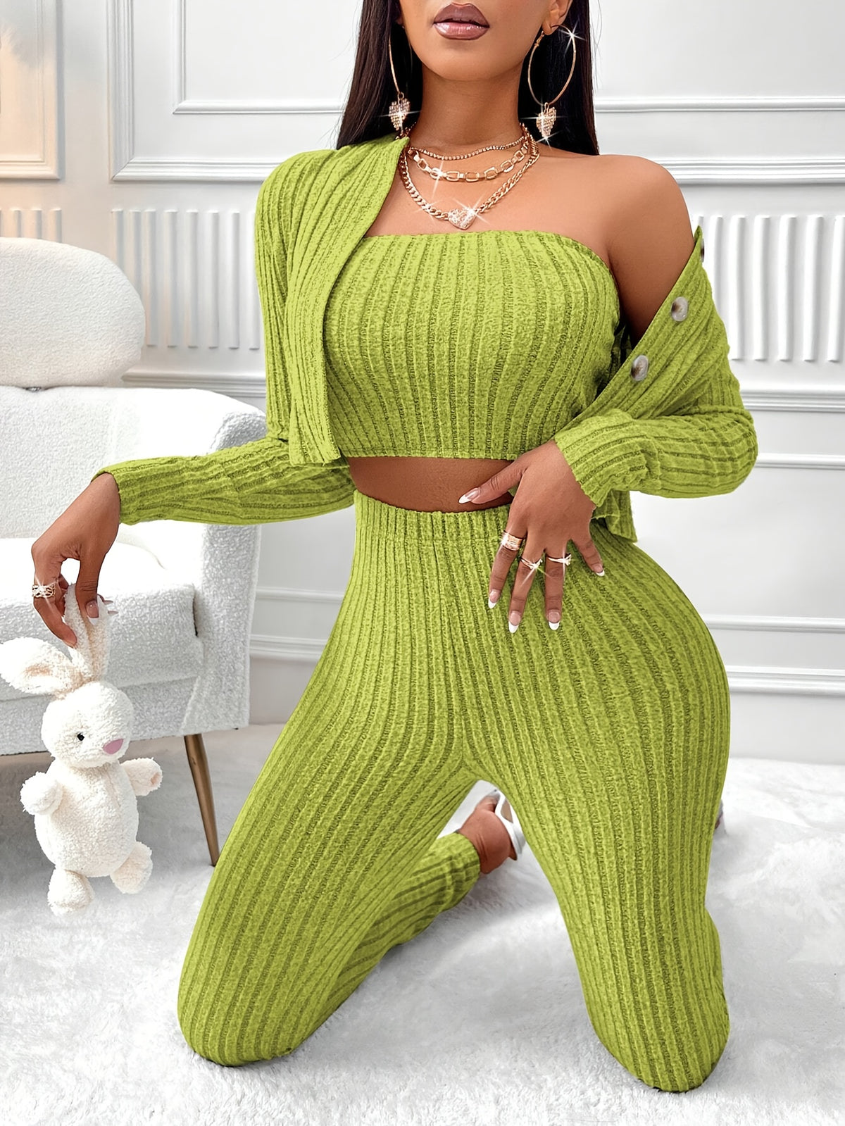 Vera Rib Set - Chartreuse