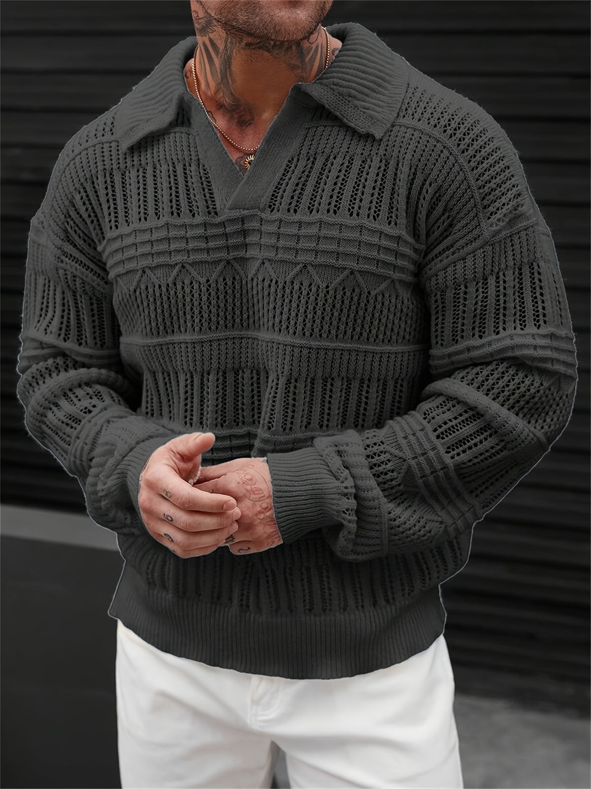 Toren Lattice Polo - Dark Gray