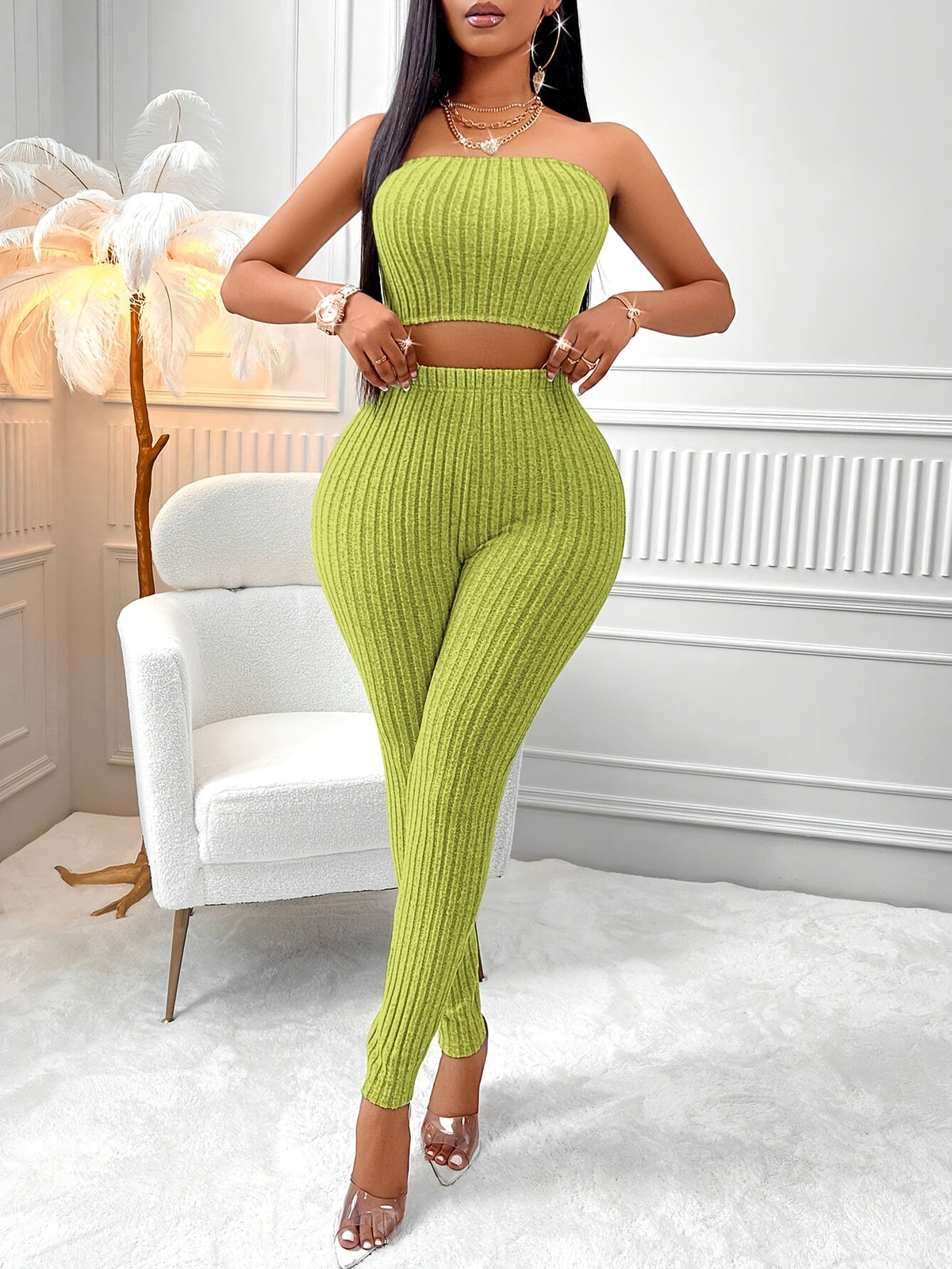 Vera Rib Set - Chartreuse