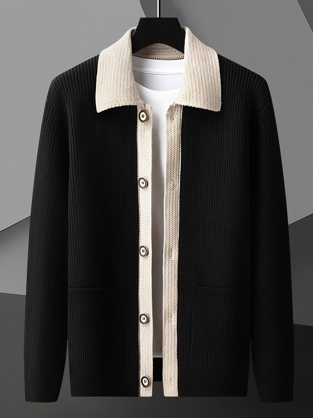 Colton Contrast Cardigan - Black