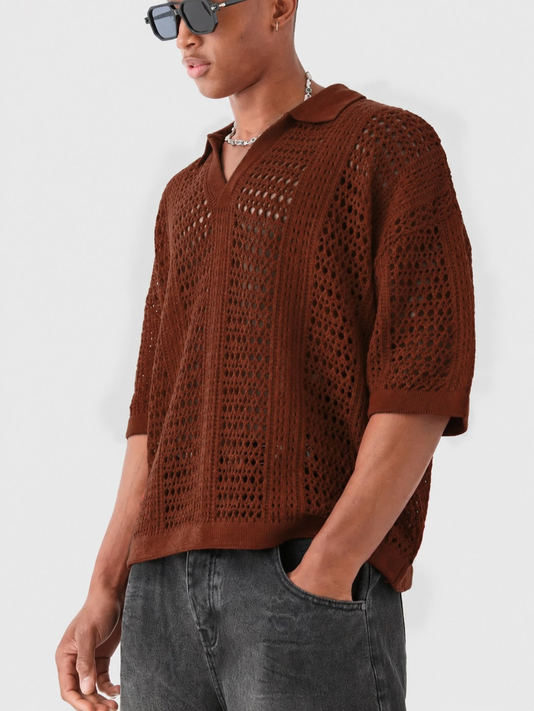 Milo Lattice Polo - Brown