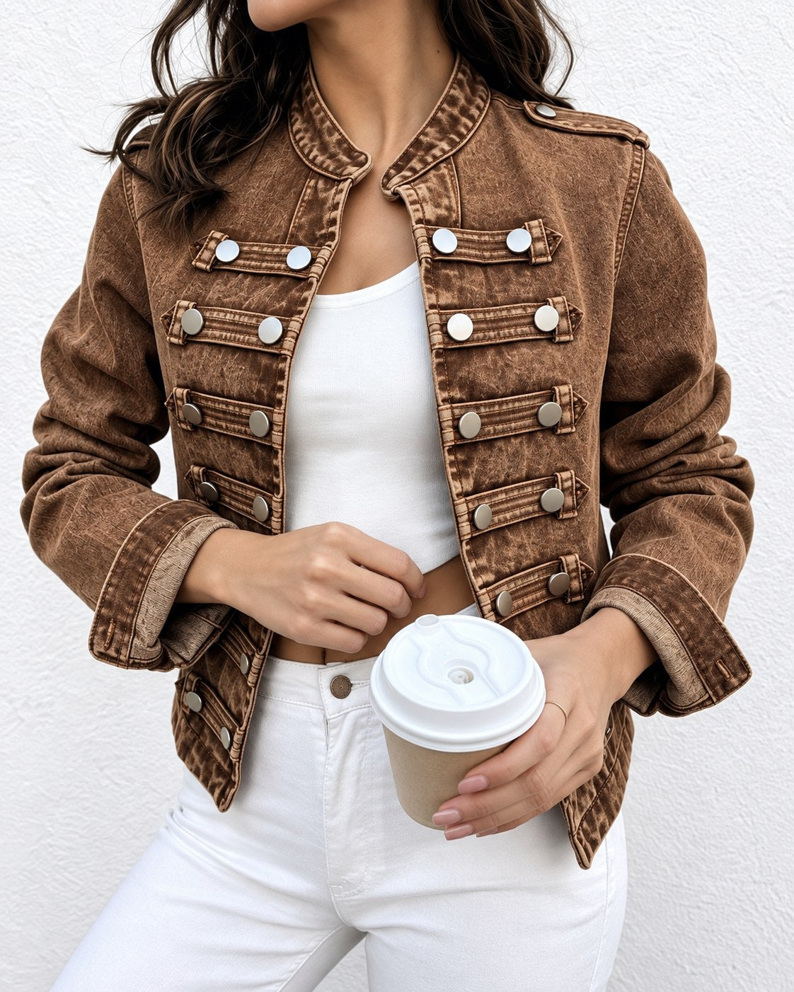 Sloane Military Crop Jacket - Brown