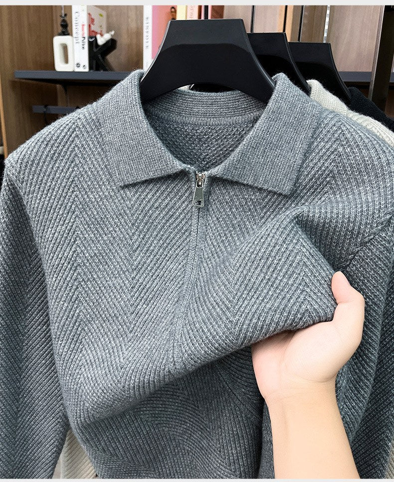 Nolan Chevron Zip Cardigan - Grey