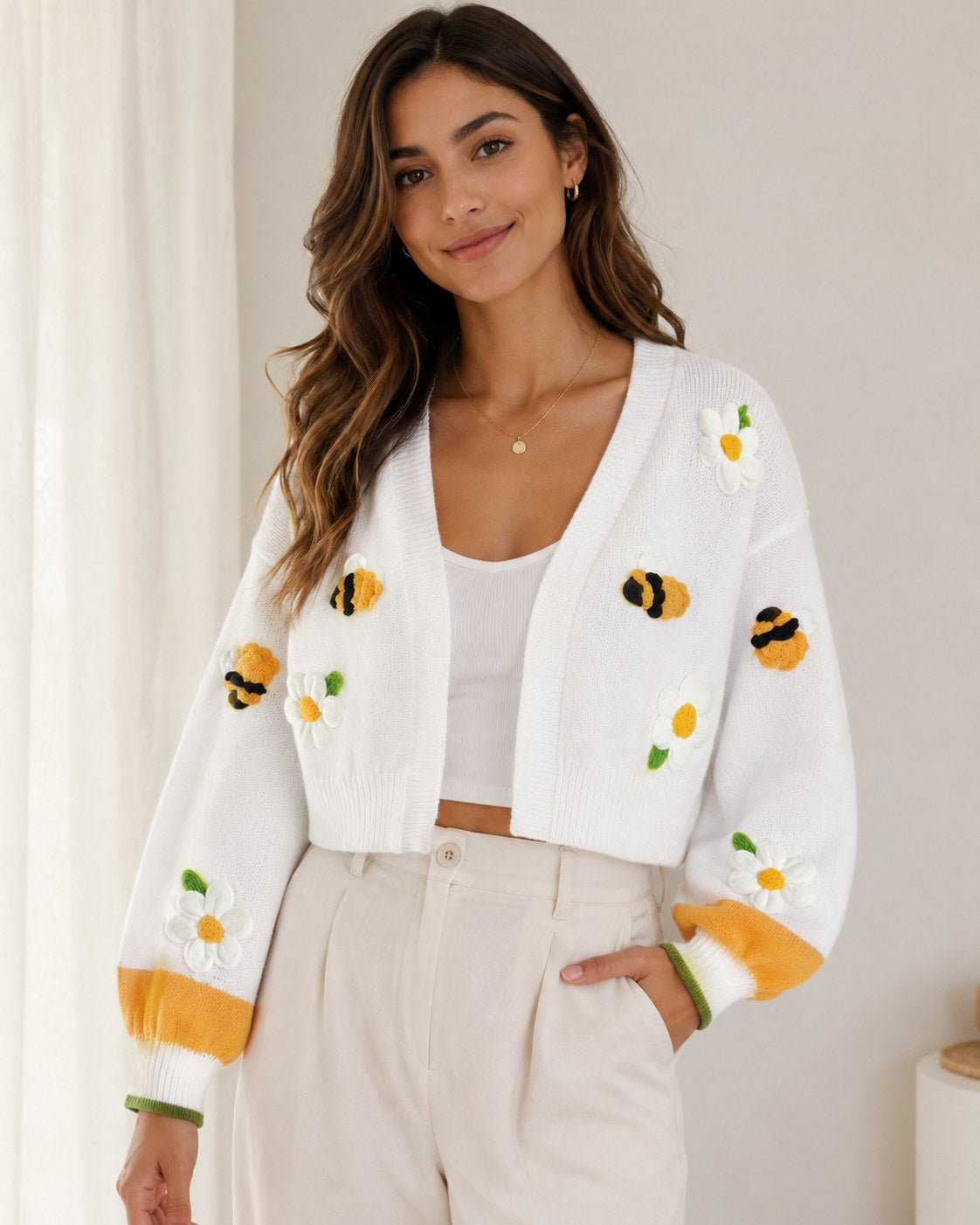 Posy Knit Cardigan — White