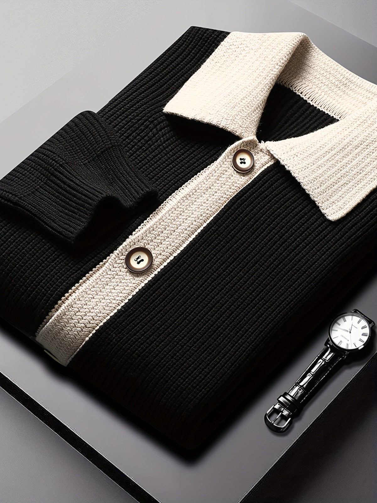 Colton Contrast Cardigan - Black