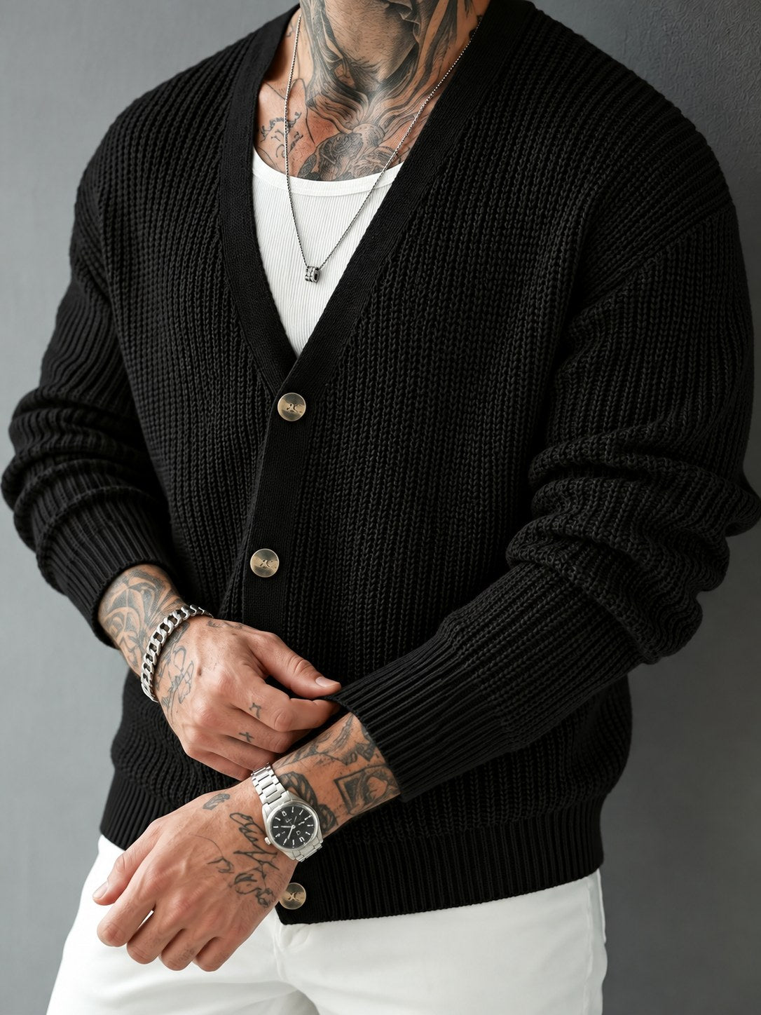 Bram Rib Cardigan - Black