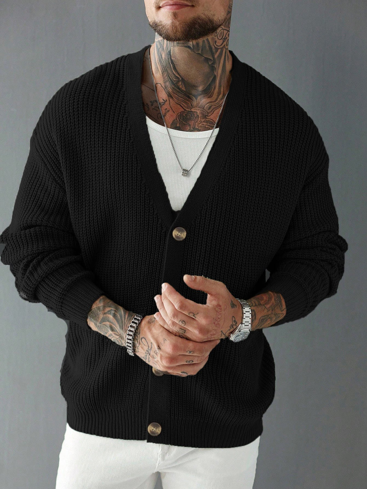 Bram Rib Cardigan - Black