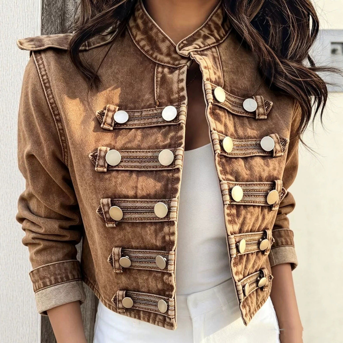 Sloane Military Crop Jacket - Brown