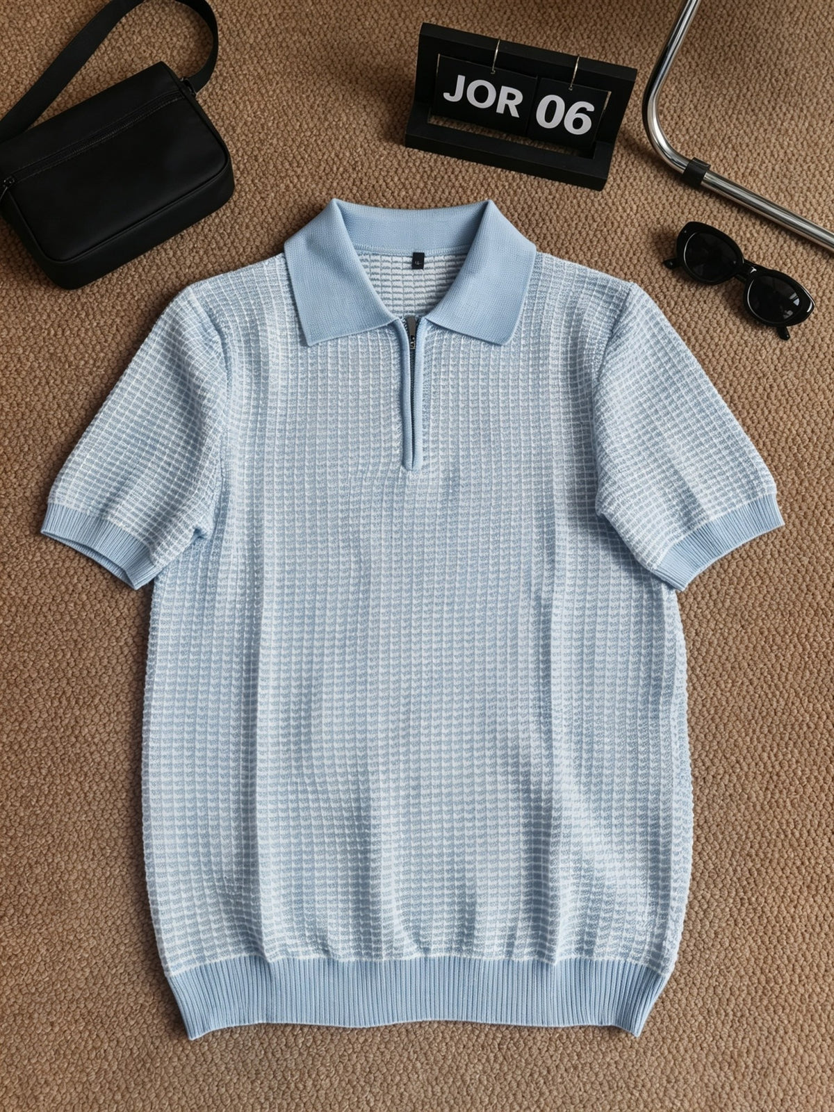 Beck Waffle Polo - Light Blue
