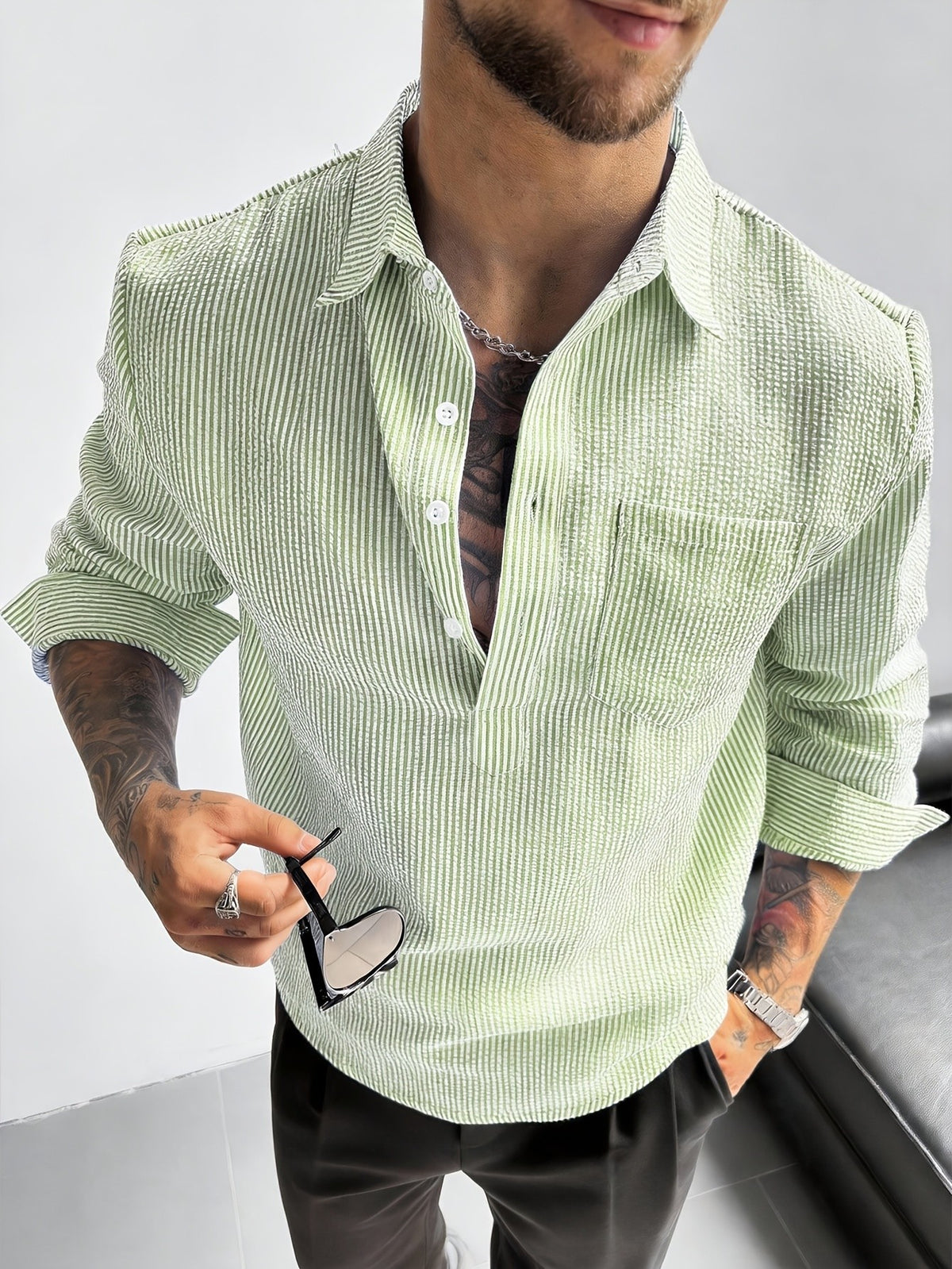 Silas Seersucker Shirt - Olive