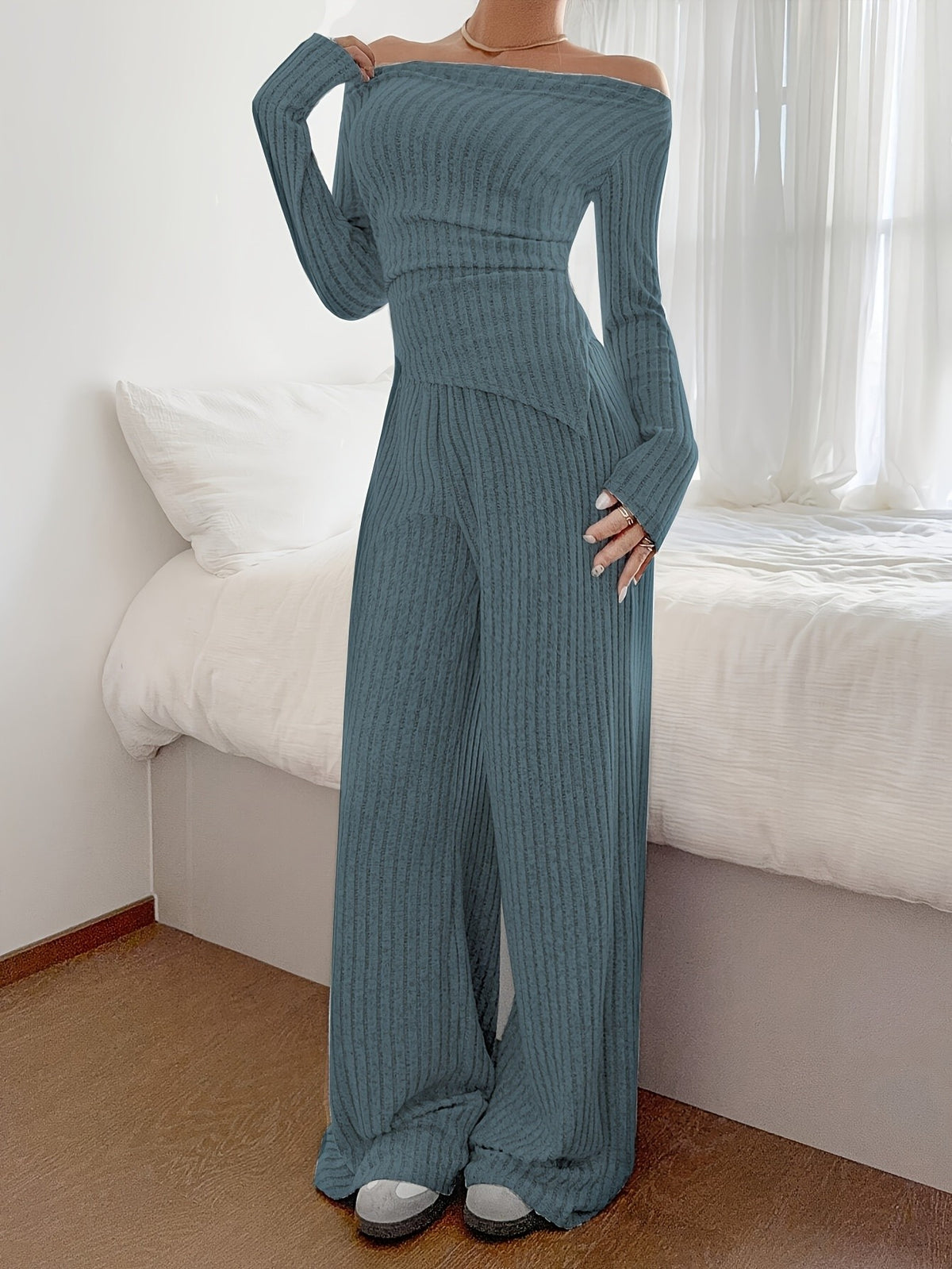 Mira Asym Knit Set - Sea Blue