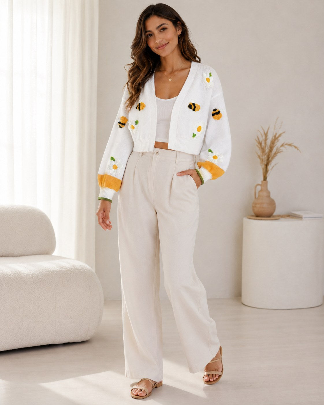 Posy Knit Cardigan — White