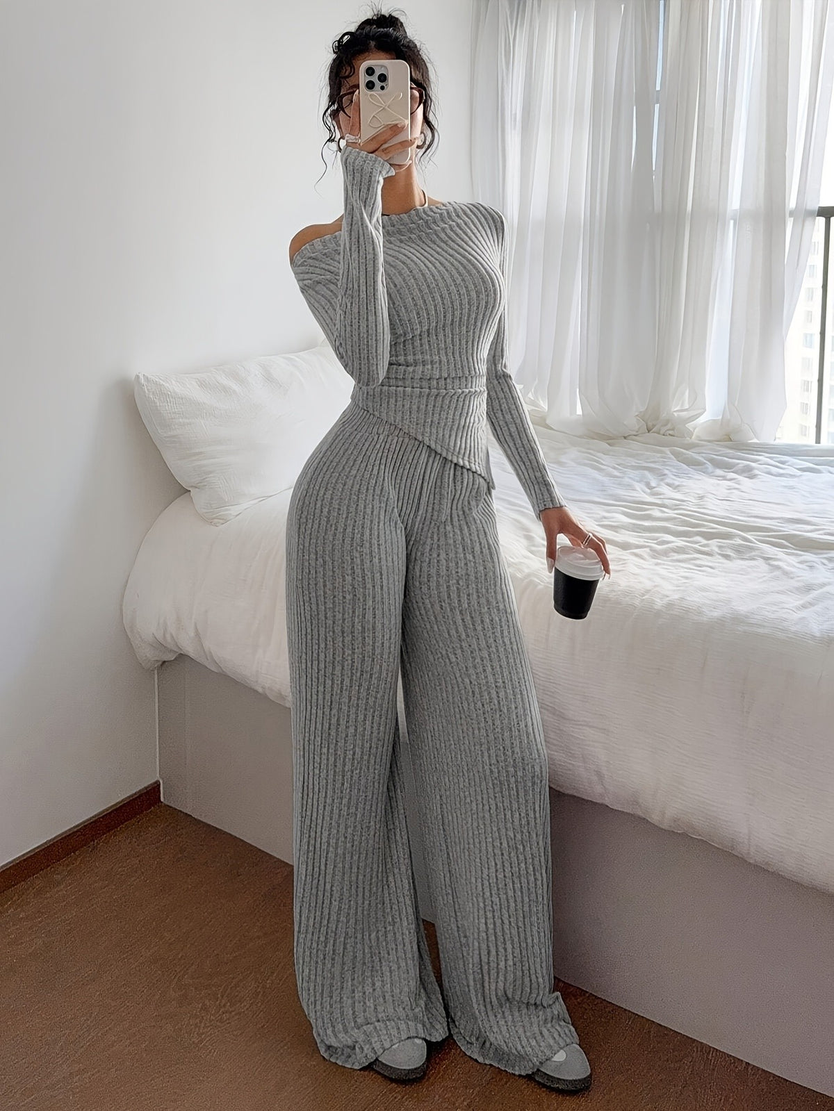 Mira Asym Knit Set - Light Grey