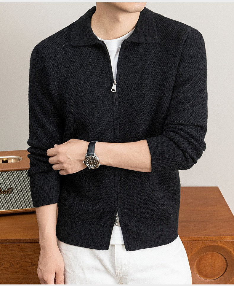 Nolan Chevron Zip Cardigan - Black