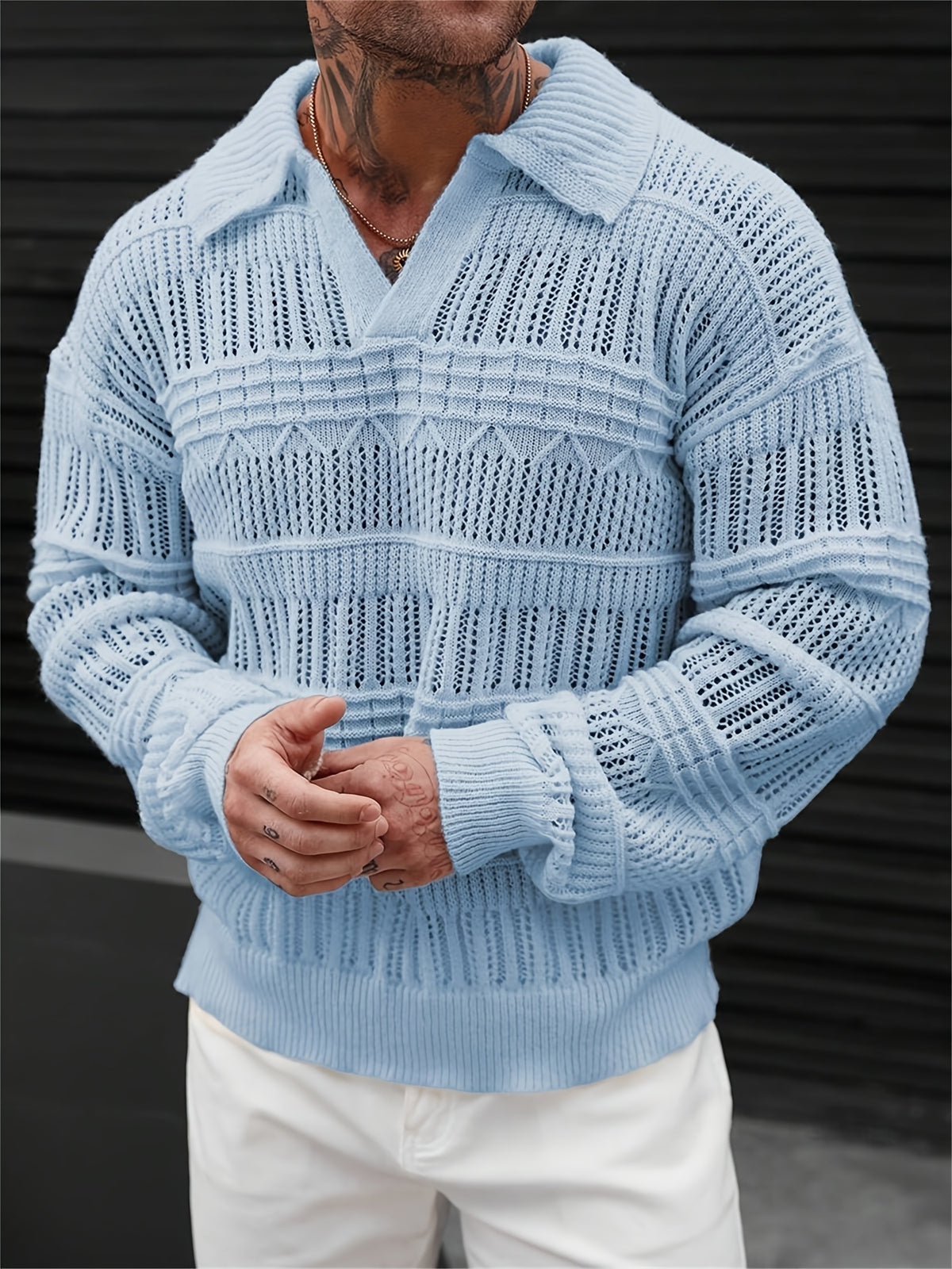 Toren Lattice Polo - Light Blue