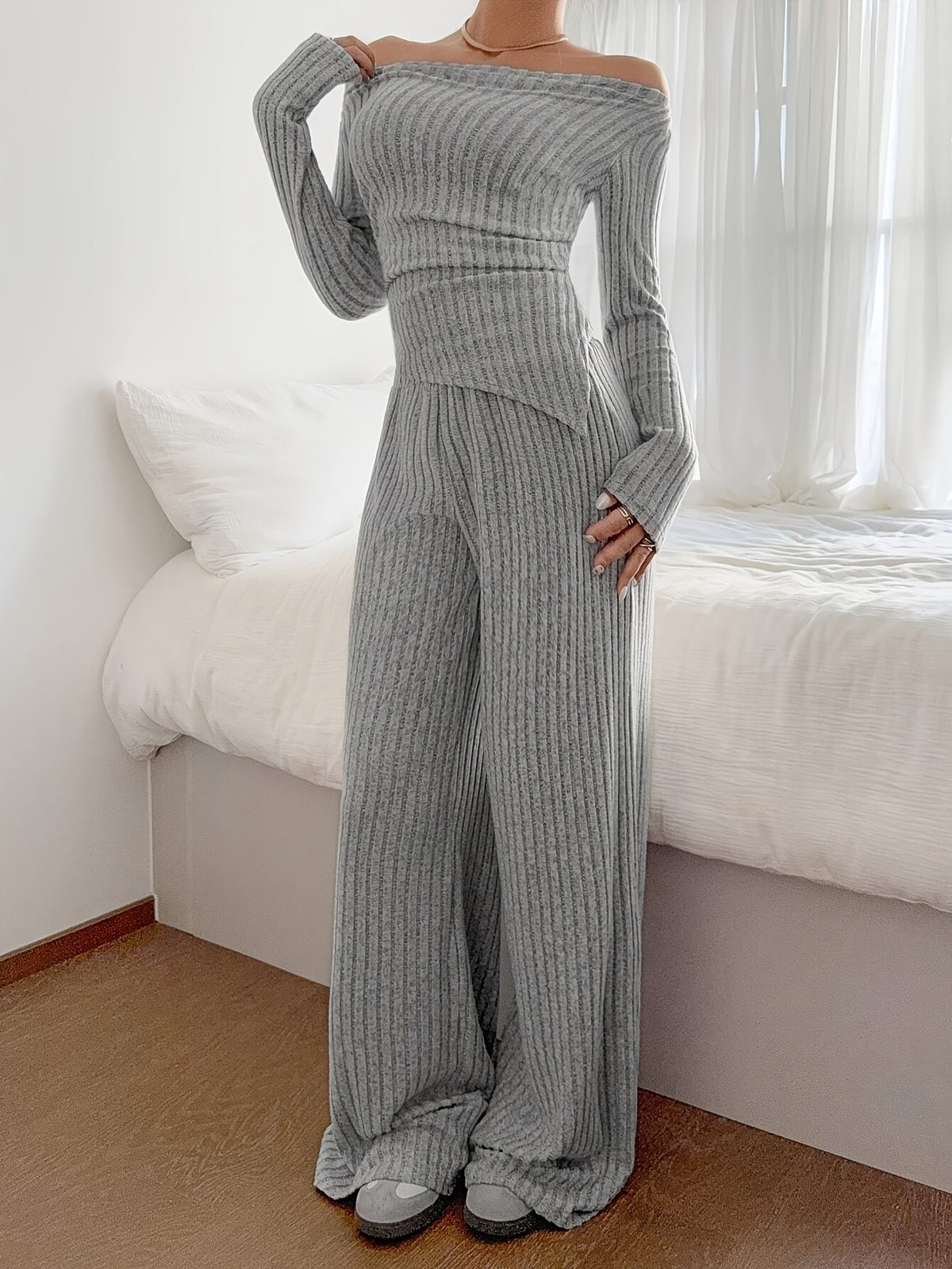 Mira Asym Knit Set - Light Grey
