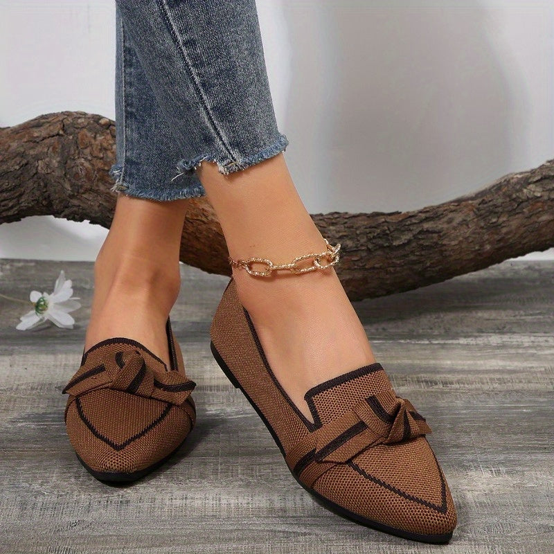 Women's Bowknot Ballet Flats, Fashion Breathable Pointed Toe Slip On Shoes, Casual Lightweight Walking Flats
