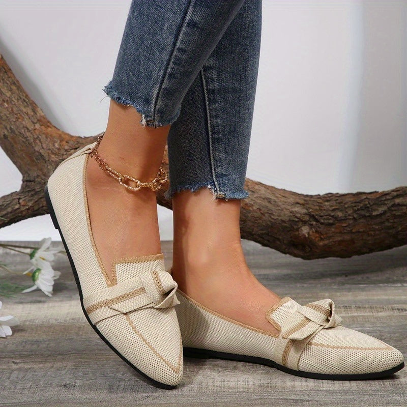Women's Bowknot Ballet Flats, Fashion Breathable Pointed Toe Slip On Shoes, Casual Lightweight Walking Flats