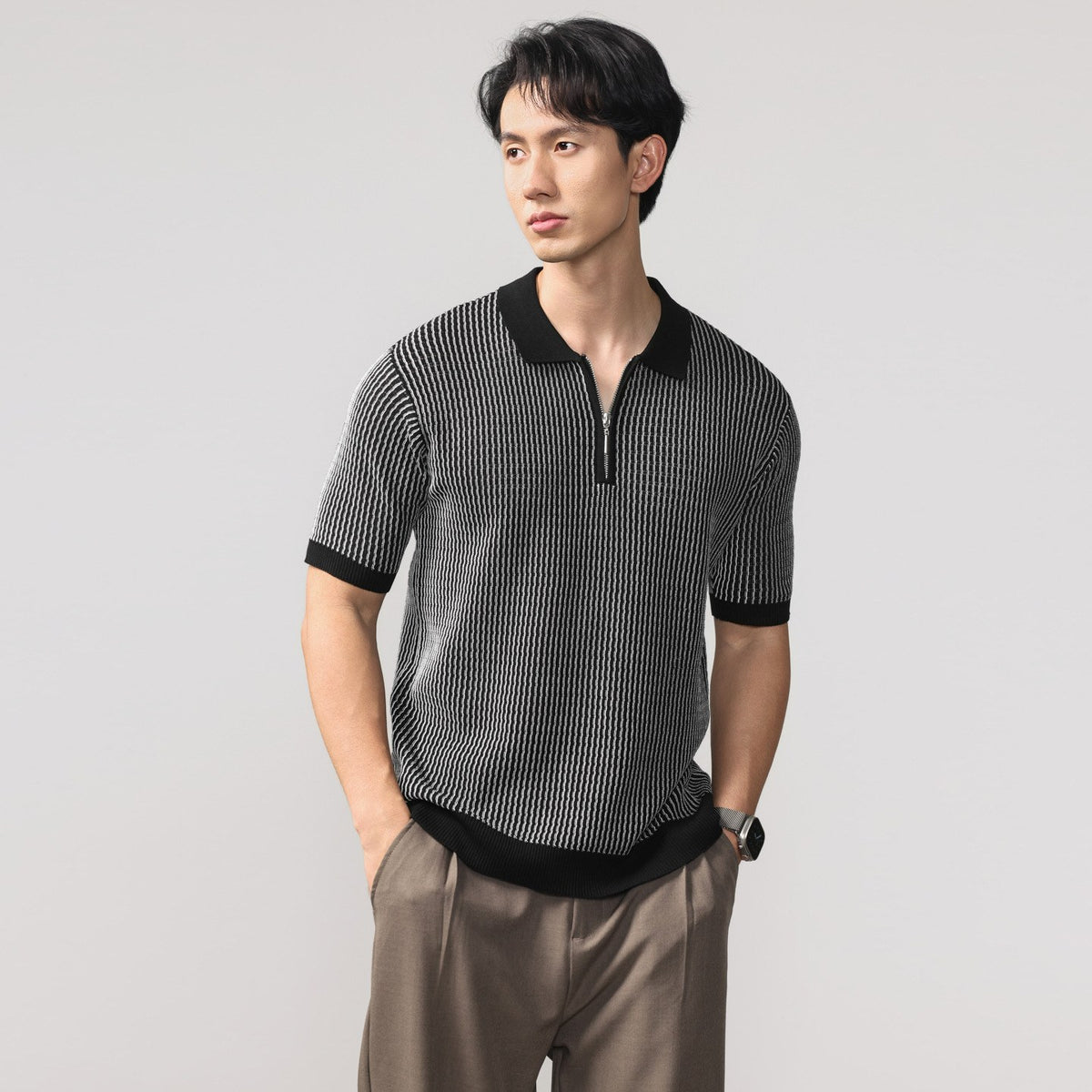 Beck Waffle Polo - Charcoal