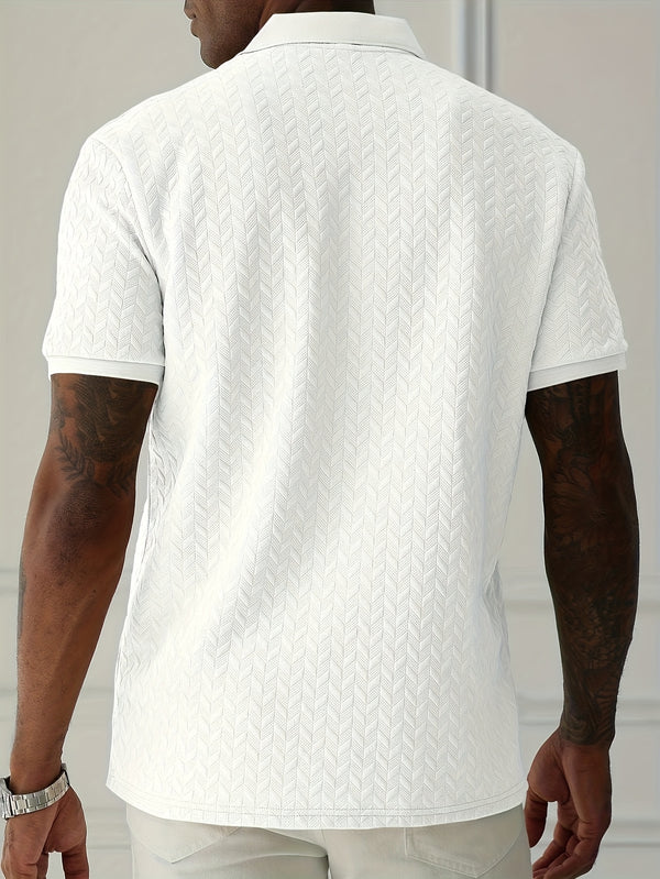 Men's Casual Shirt Short Sleeve - Solid Brown, Textured Knit Fabric, Classic Collar & Button Detail, Machine Washable, All-Season Versatile Wear, Stylish Design, Comfortable Fit