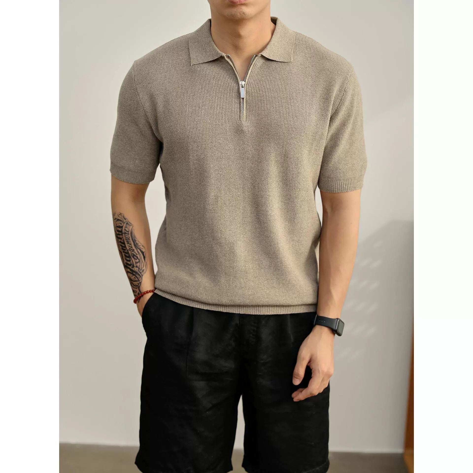 Noel Half-Zip Knit Polo - Beige