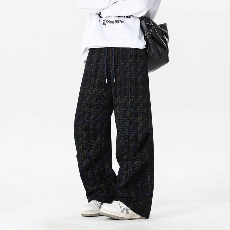 Caspar Plaid Wide-Leg Pant - Black